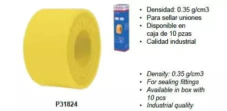 Teflon 19mm X 15mtrs 0.35GR Amarillo