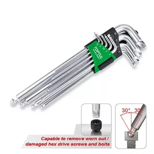 Jgo llave L Hex c/ punta 9Pz