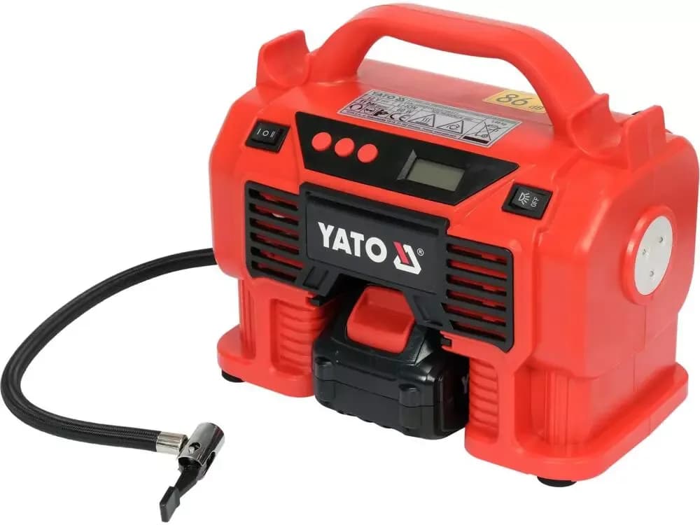 INFLADOR INALÁMBRICO YATO 11 BAR 18 V CON 1 BATERÍA 3,0 AH Y CARGADOR, TAMBIEN CON ENCENDEDOR 12 V