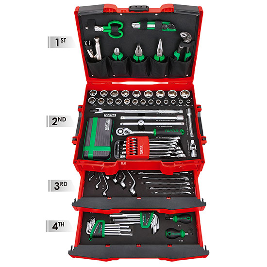 Caja de herramientas 134 piezas con 2 cajones entrelazados Toptul