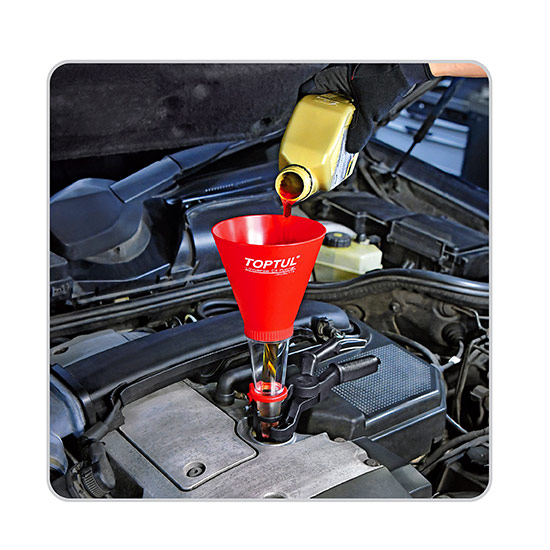 ZKTOOL Herramienta universal de embudo de aceite para motor de automóvil  1026, con un tubo de extensión de embudo giratorio y accesorio de fijación