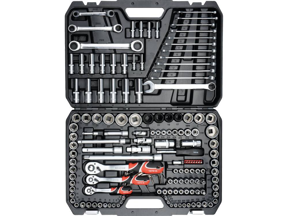 JUEGO DE TUBOS YATO 150PCS  1/4", 3/8" Y 1/2"