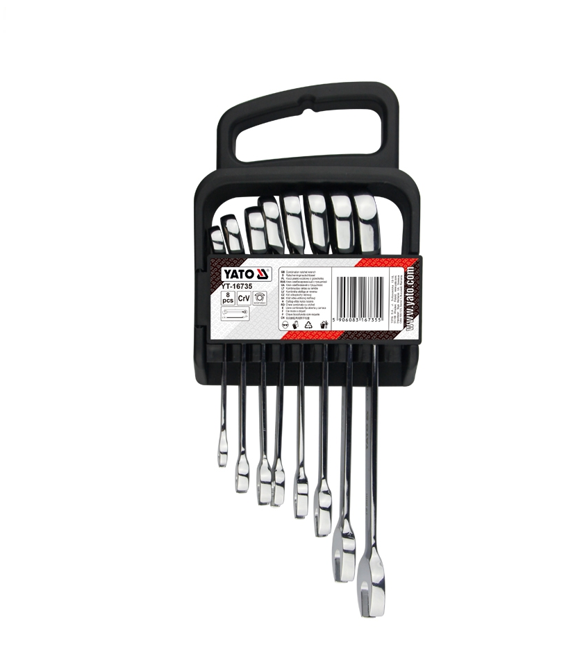 Juego de llaves combinadas con criquet de 8 piezas de 8 a 19 mm